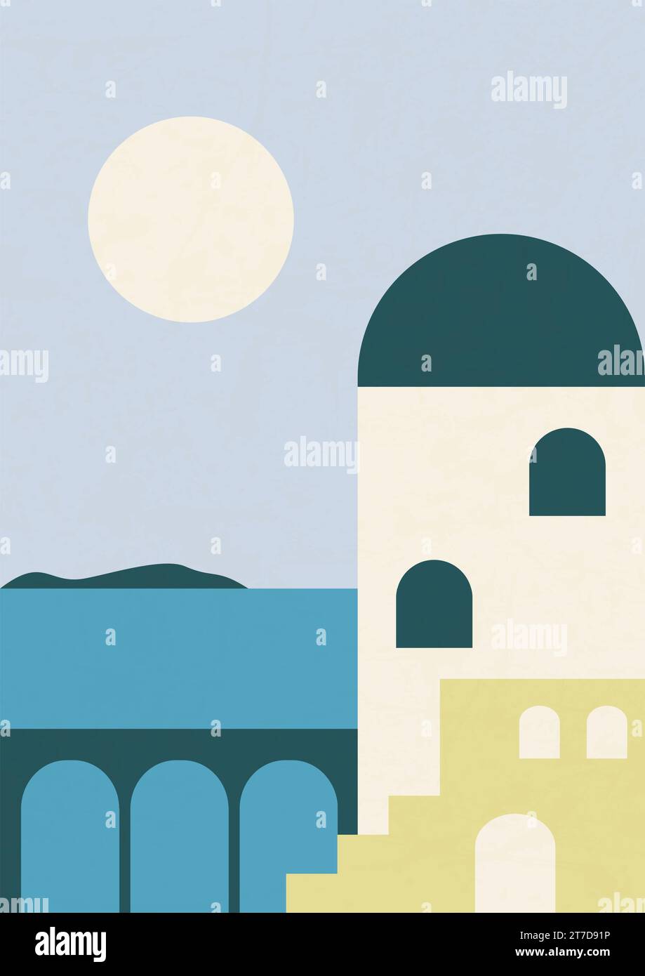 Illustration de l'île de Santorin. Vacances d'été en Grèce. Illustration esthétique moderne. Illustration de Vecteur
