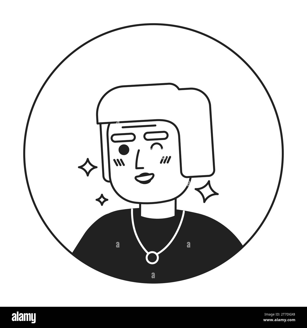 Illustration d'avatar vectoriel 2D en noir et blanc de dame âgée à la mode Illustration de Vecteur