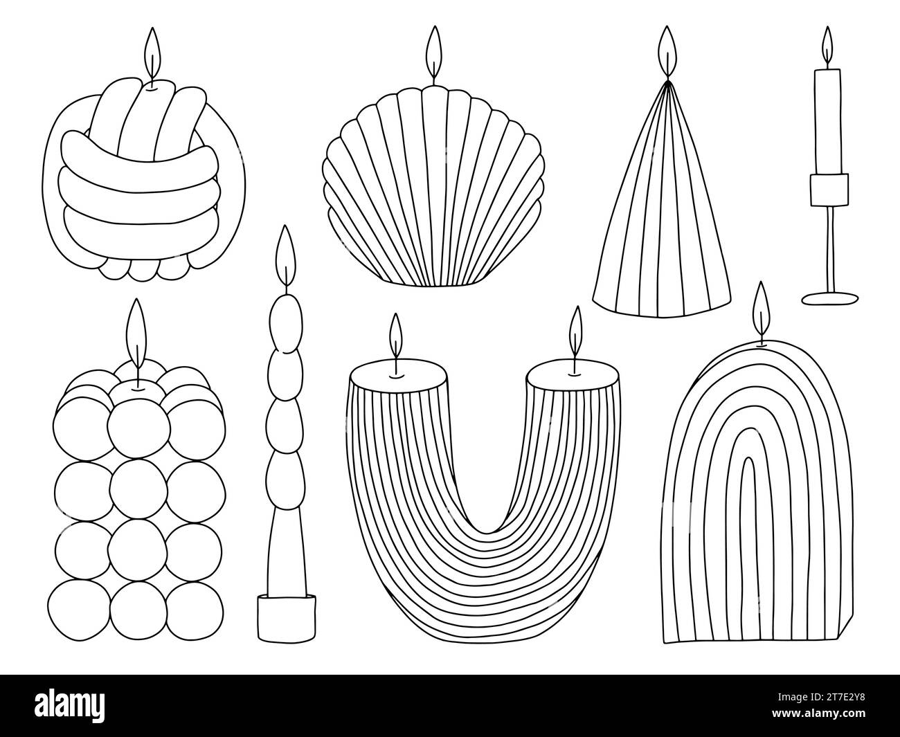 Ensemble de croquis de lignes vectorielles de bougies à la maison Illustration de Vecteur