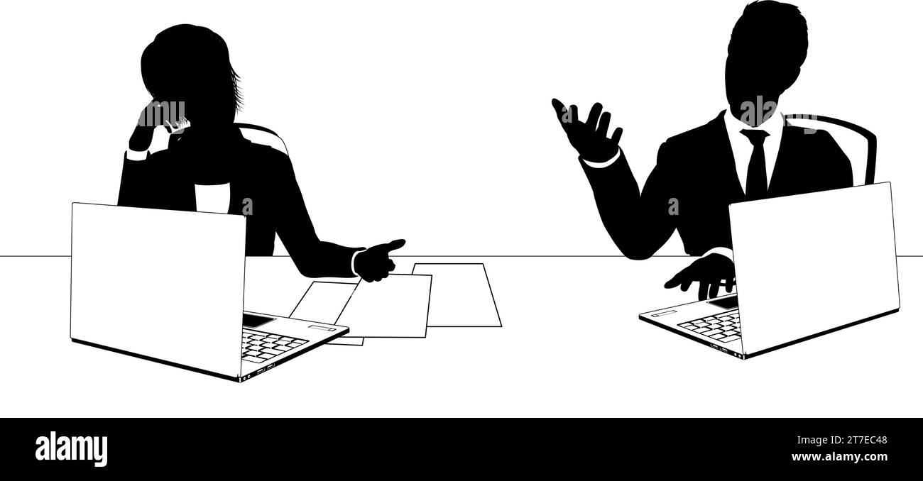 Actualités Anchors Business People at Desk Silhouette Illustration de Vecteur