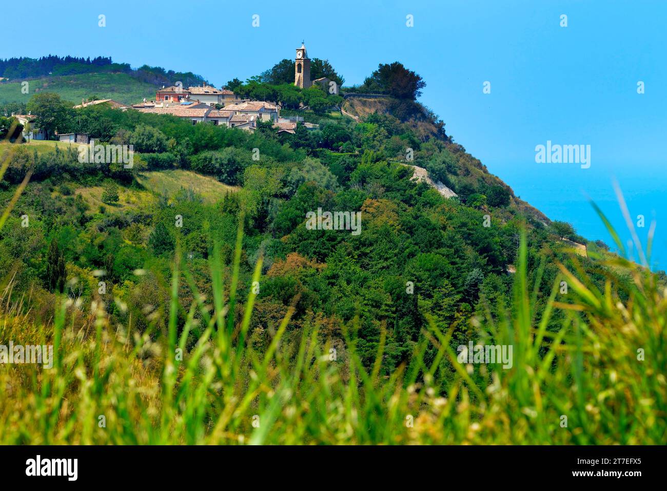 Vue sur Fiorenzuola. Colle San Bartolo. Pesaro. Marche. Italie Banque D'Images