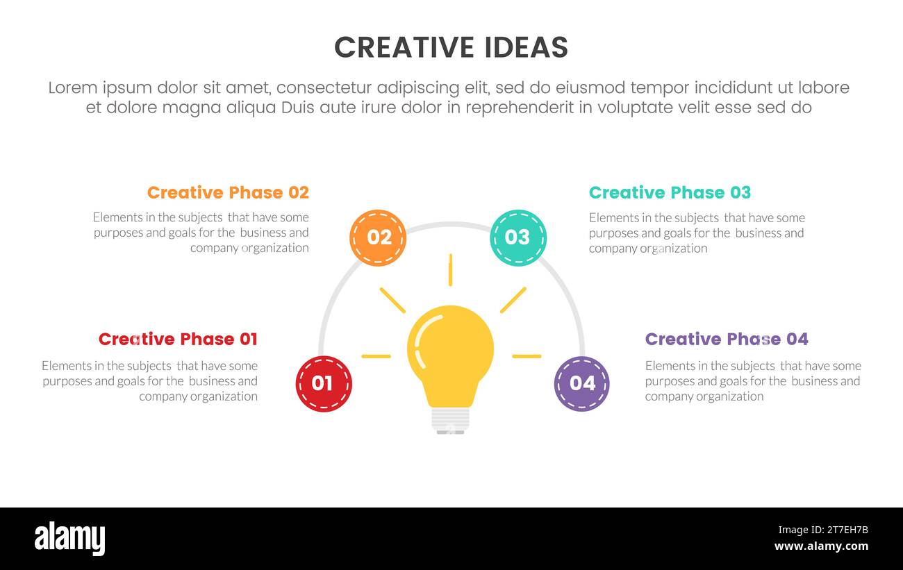 infographie de concept d'idée créative modèle d'étape 4 points avec demi-cercle circulaire de ligne pour vecteur de présentation de diapositive Banque D'Images