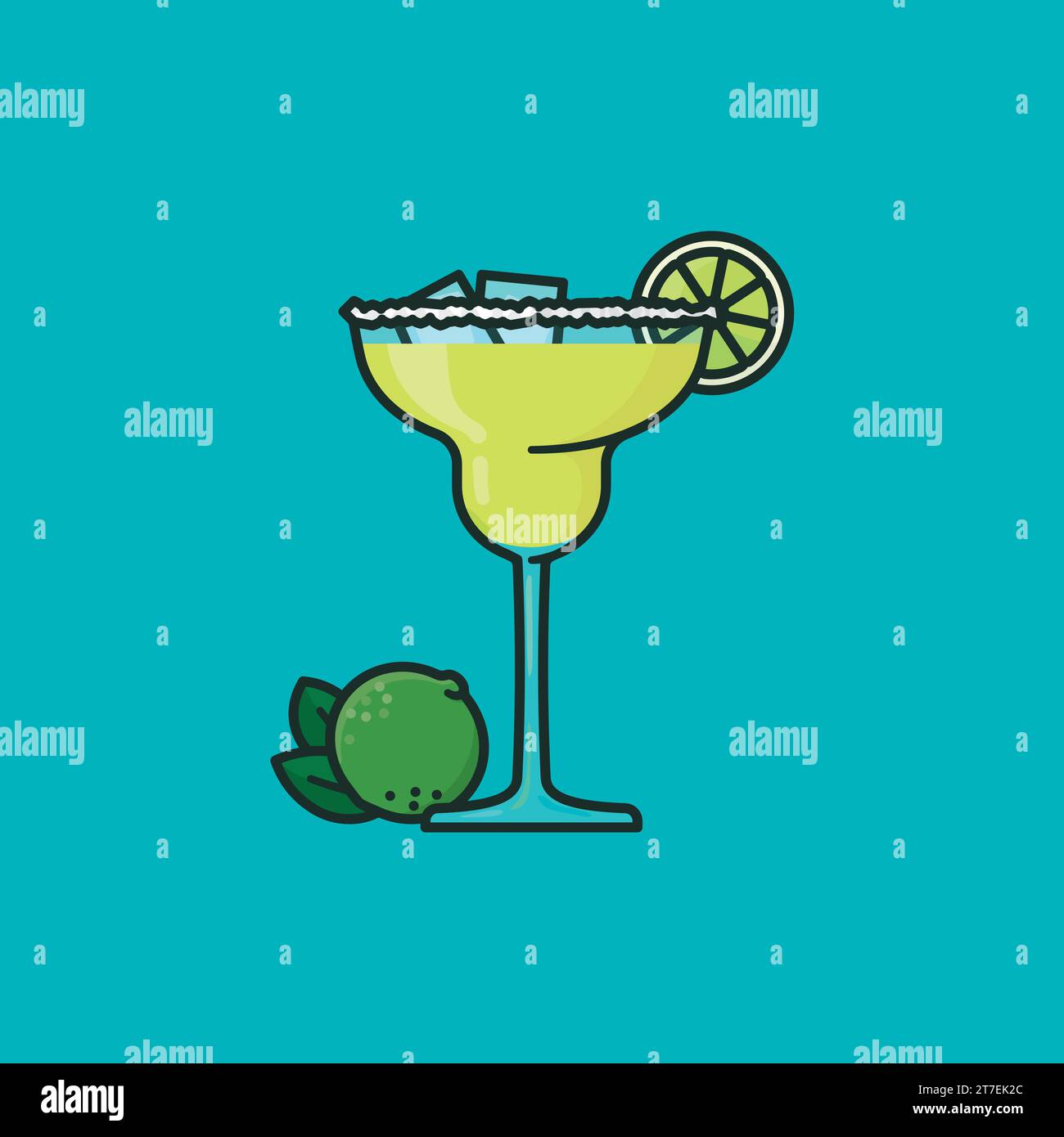 Cocktail Margarita et illustration vectorielle de fruits de citron vert pour le jour de Maragarita le 22 février Illustration de Vecteur