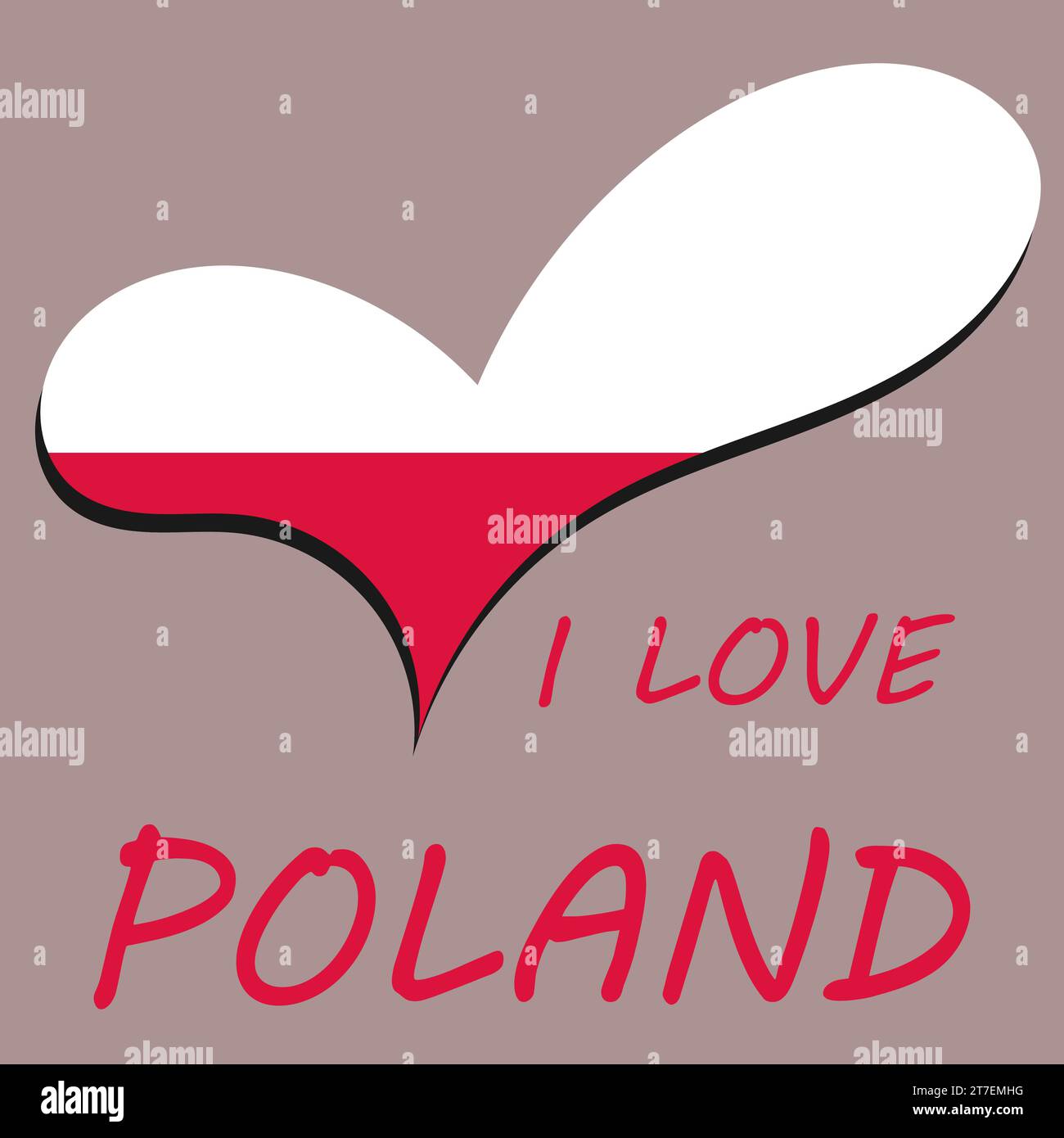 Drapeau de la Pologne en forme de coeur. Phrase J'aime la Pologne. Symboles nationaux. Coeur en couleurs de drapeau avec inscription Illustration de Vecteur