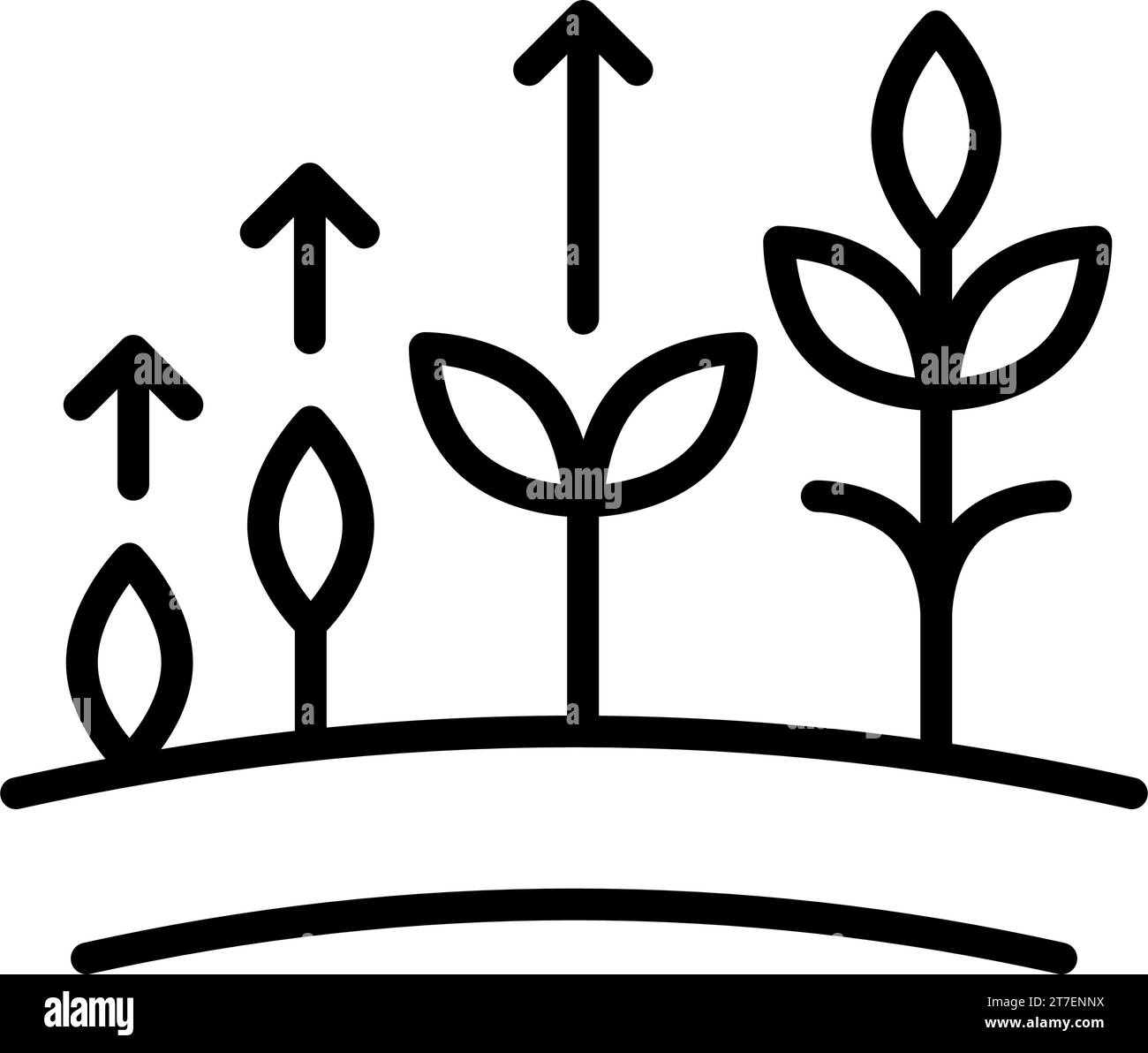 Culture de graines d'arbres avec des feuilles vertes. Jeunes pousses émergeant d'un bon sol fertilisé. Stades de croissance. Illustration vectorielle de contour plat isolée sur Illustration de Vecteur