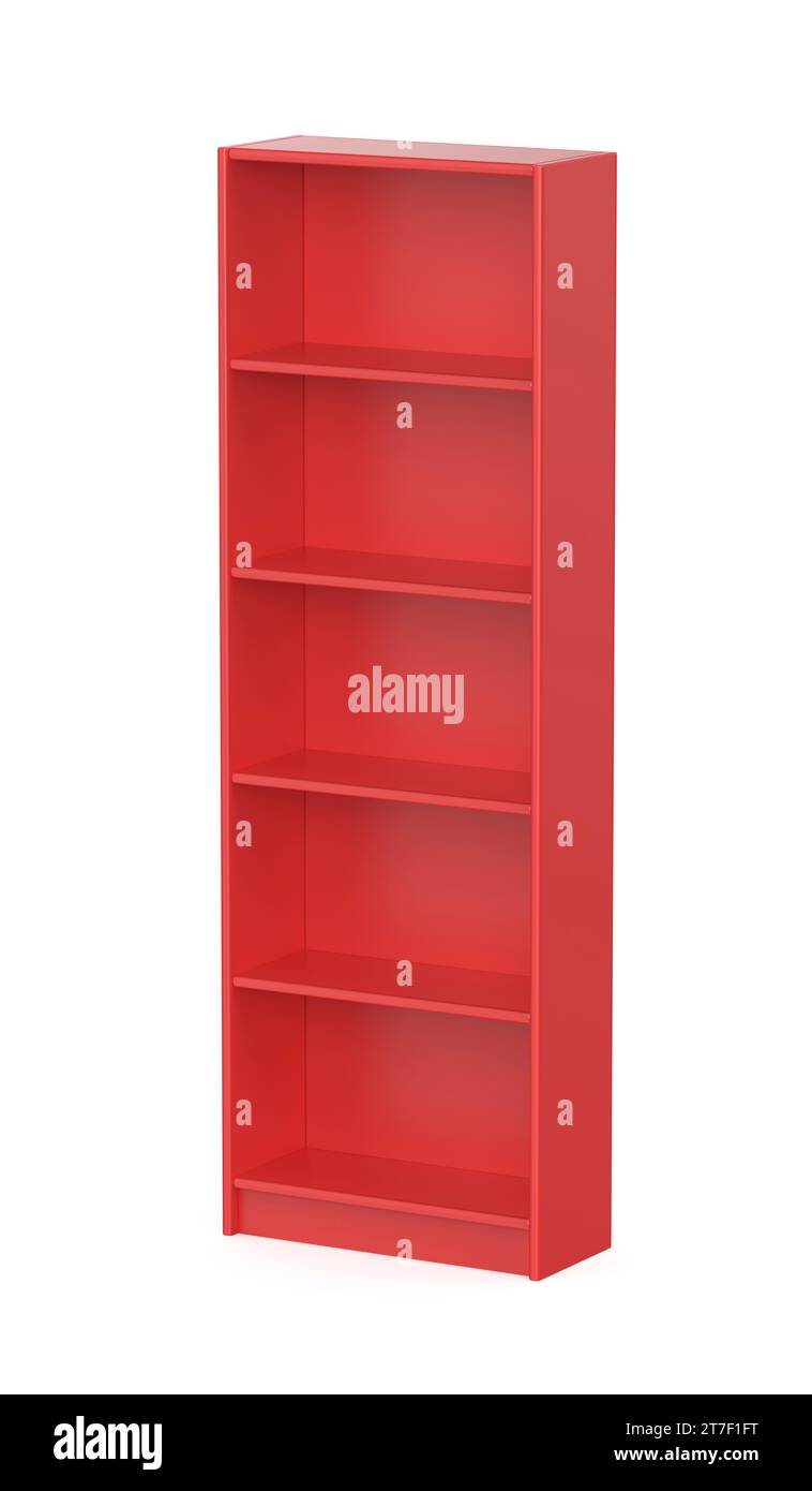 Grande bibliothèque rouge sur fond blanc Banque D'Images