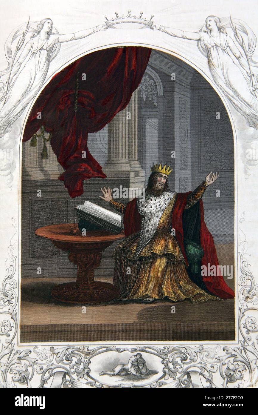 Illustration du roi Salomon qui a écrit l'Ecclésiaste de la Bible de la famille auto-interprétant Banque D'Images
