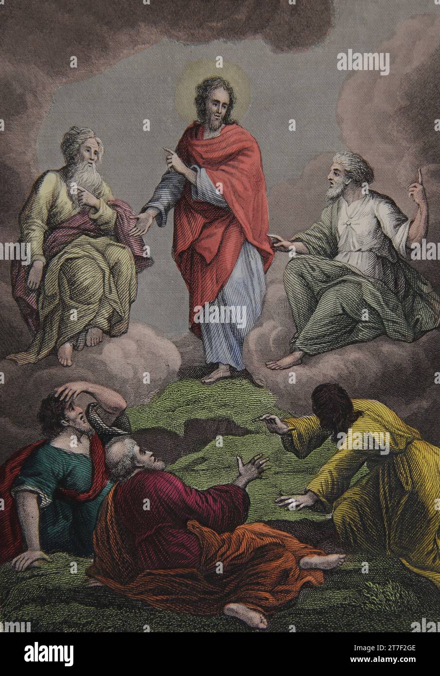 Illustration de la Transfiguration (Marc IX.2) tirée de la Bible de la famille auto-interprétante Banque D'Images