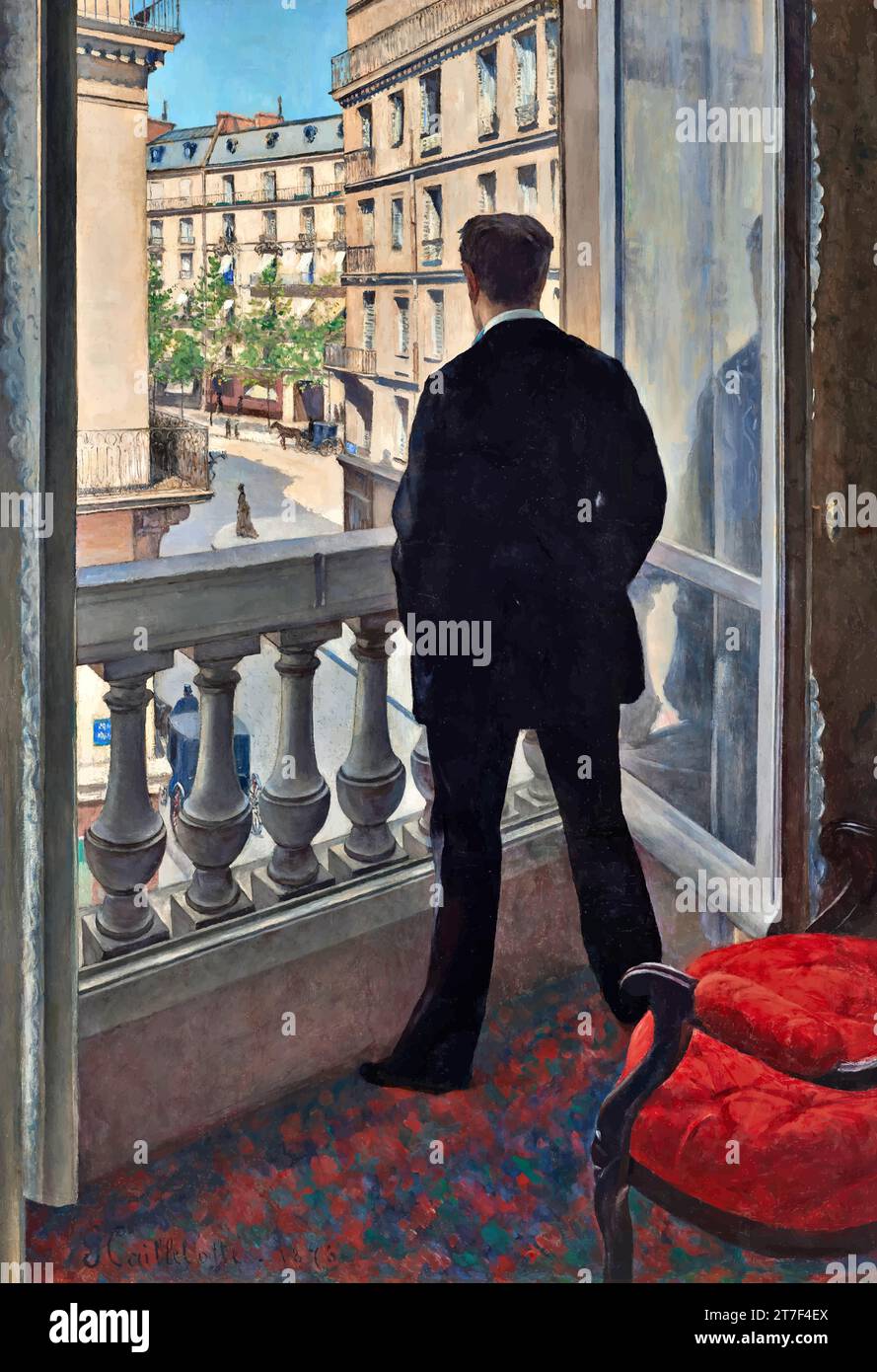Jeune homme à sa fenêtre, 1875 (huile sur toile) de Caillebotte, Gustave (1848-94) / Français Illustration de Vecteur