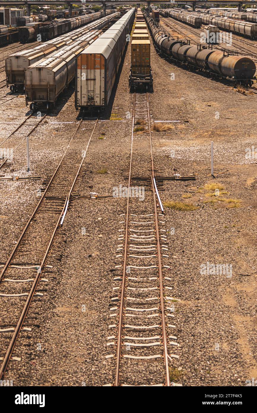 Gare de triage, Veracruz, Mexique, train transportant des marchandises du golf du Mexique jusqu'aux États-Unis, 2022 Banque D'Images