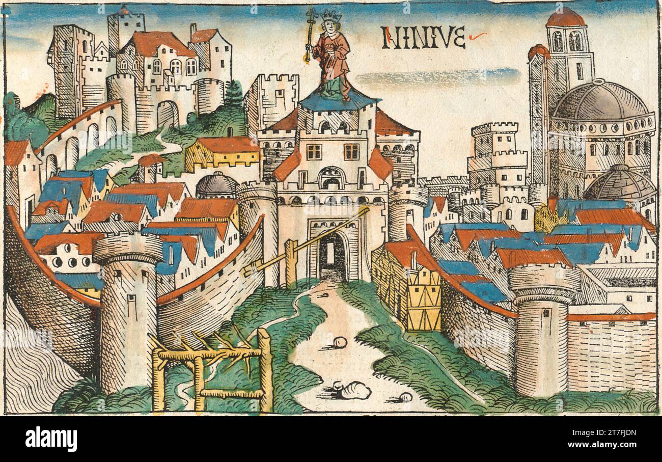 Représentation de Ninive, Mésopotamie - Illustration de la chronique de Nuremberg, 1493. Illustré par Wilhelm Pleydenwurff et Michael Wolgemut Banque D'Images
