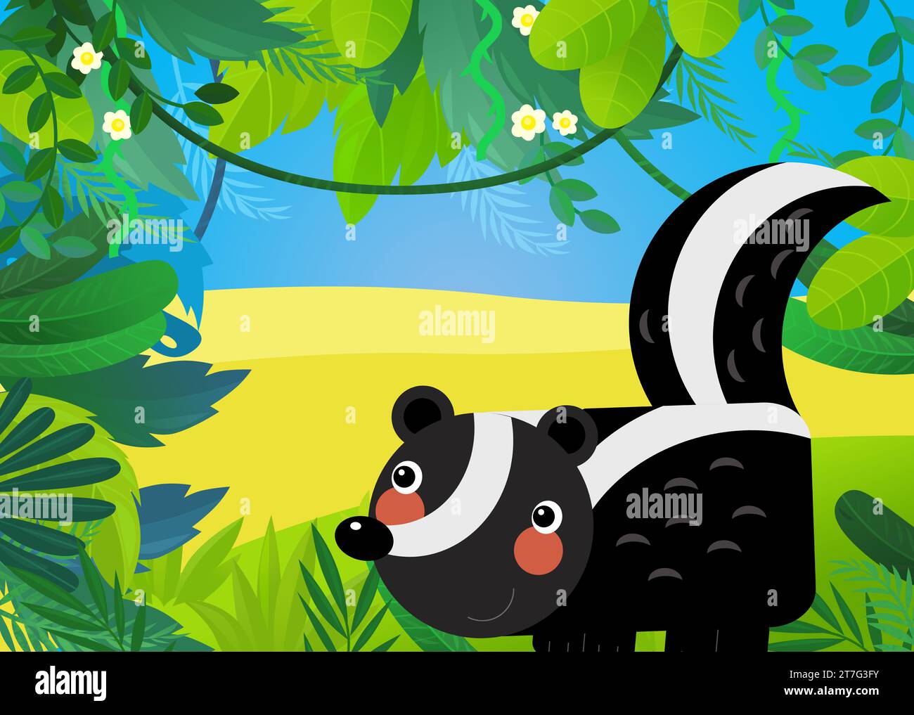 scène de dessin animé avec forêt et illustration anima skunk pour les enfants Banque D'Images
