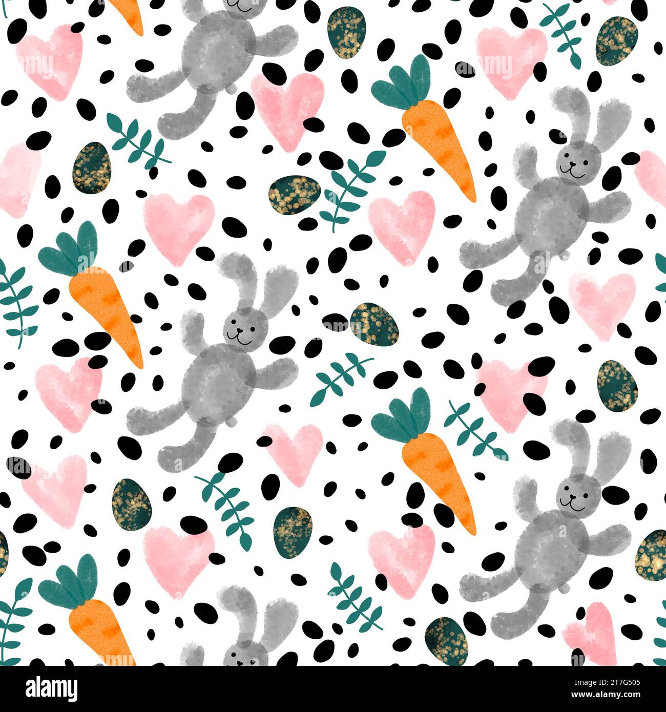 Aquarelle animaux de Pâques motif sans couture carotte et lapin pour le papier d'emballage et les tissus et le linge de maison et les vêtements d'enfants imprimer et emballage festif an Banque D'Images