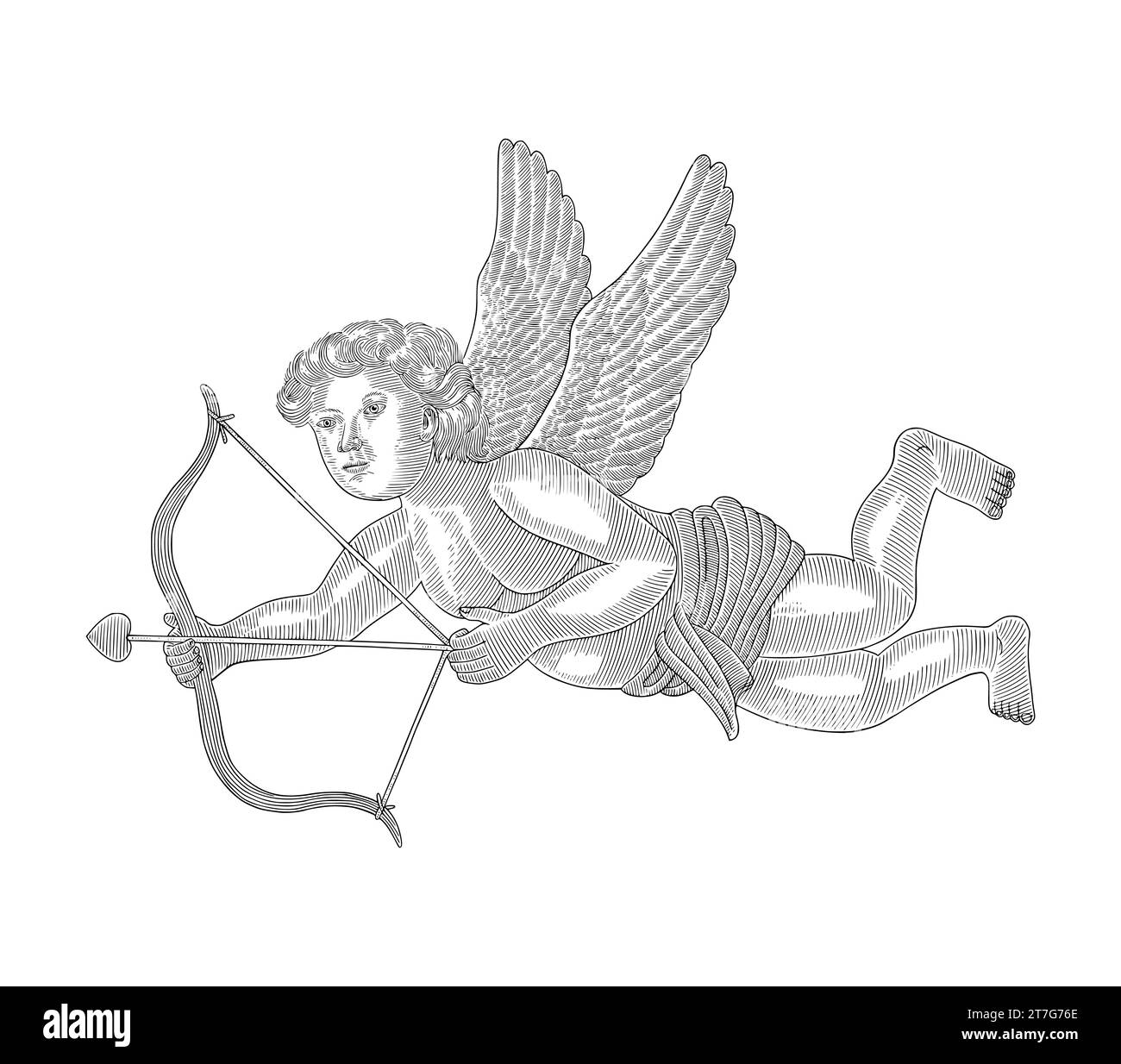 cupidon avec arc et flèche. Illustration de style dessin gravure vintage Illustration de Vecteur