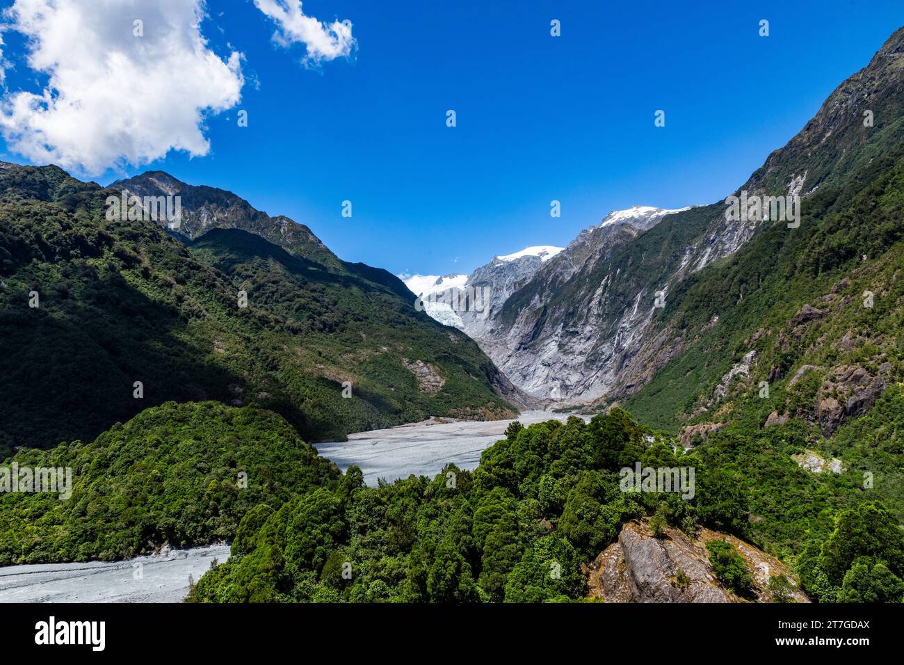 Le glacier Franz Josef en Nouvelle-Zélande se termine actuellement à 19 km de la mer de Tasman. Vers la fin de la dernière période glaciaire il y a environ 18 000 ans, elle s'étend Banque D'Images