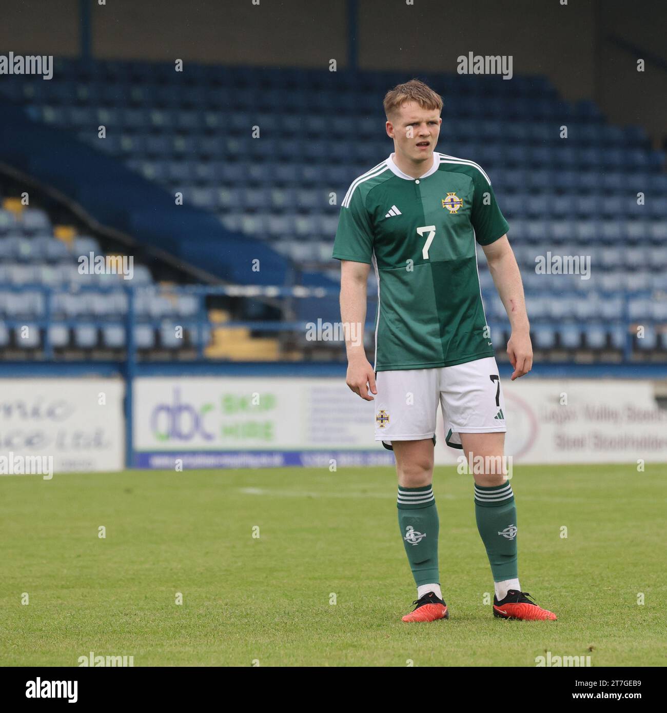 Mourneview Park, Lurgan, Irlande du Nord, Royaume-Uni. 07 septembre 2023. UEFA U21 Euro 2025 qualifier – Irlande du Nord contre Luxembourg. Joueur de football international U21 d'Irlande du Nord Terry Devlin (7). Banque D'Images