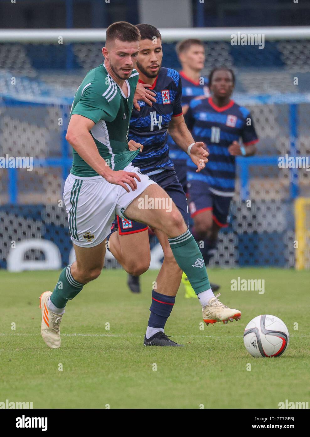 Mourneview Park, Lurgan, Irlande du Nord, Royaume-Uni. 07 septembre 2023. UEFA U21 Euro 2025 qualifier – Irlande du Nord contre Luxembourg. Joueur international de football U21 d'Irlande du Nord Michael Forbes (4). Banque D'Images