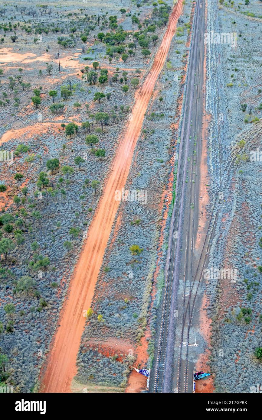 Antenne du chemin de fer Adelaide-Darwin Ghan près d'Alice Springs Banque D'Images