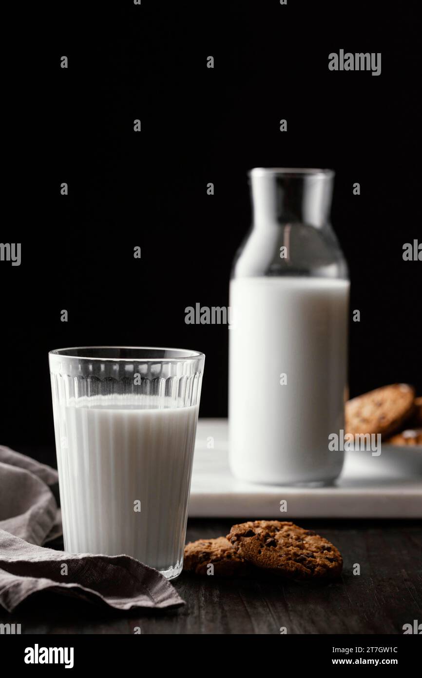 Arrangement de délicieux biscuits avec du lait Banque D'Images