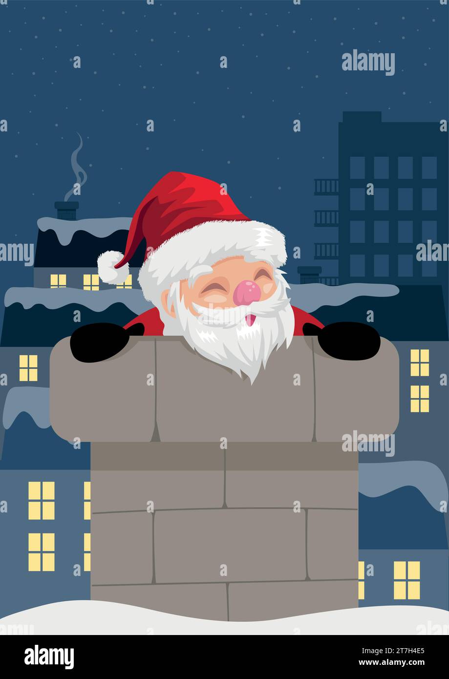 Dessin animé drôle de Noël du Père Noël sort de la cheminée Illustration de Vecteur