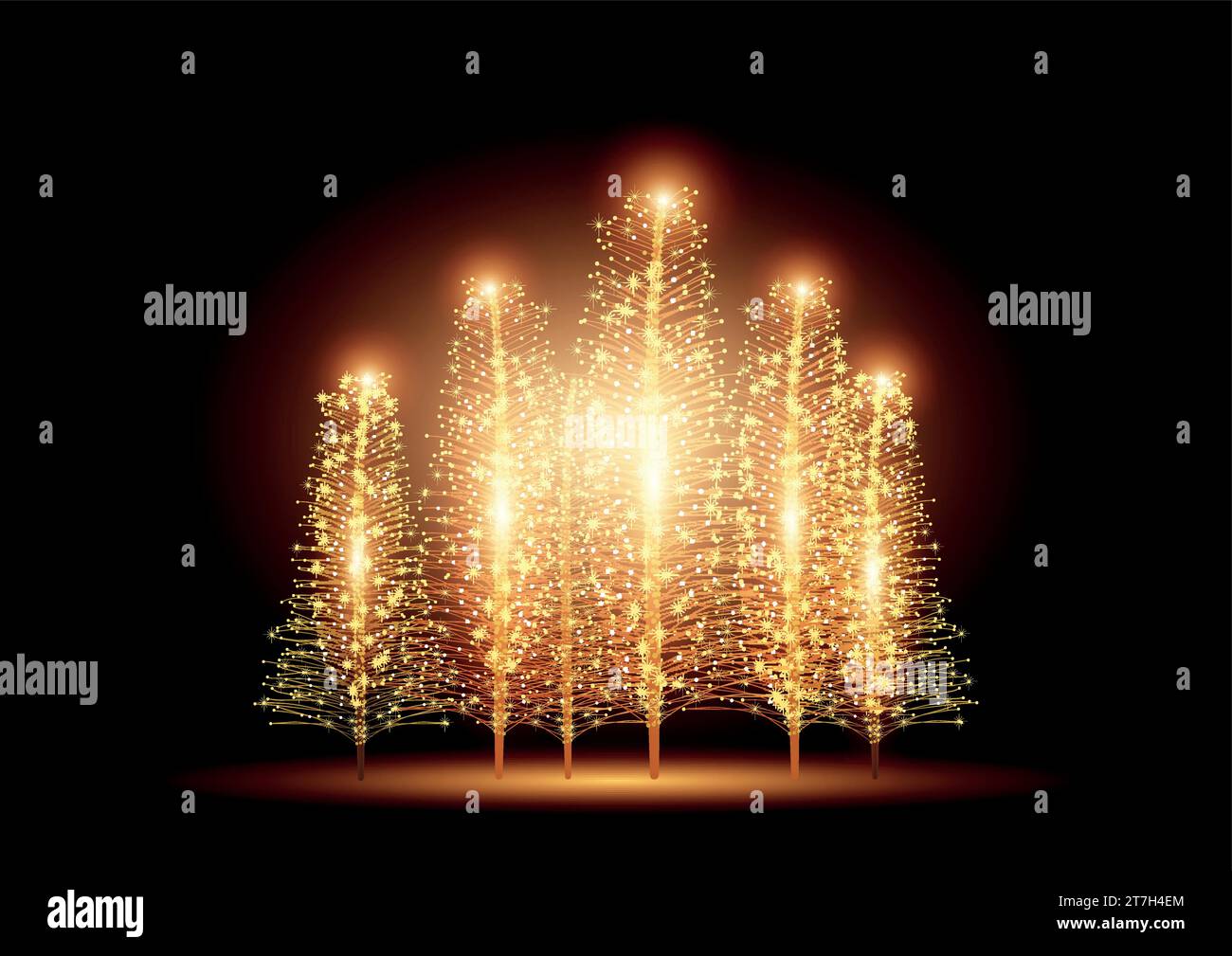 Beaux arbres de Noël avec des lumières sur fond sombre Illustration de Vecteur