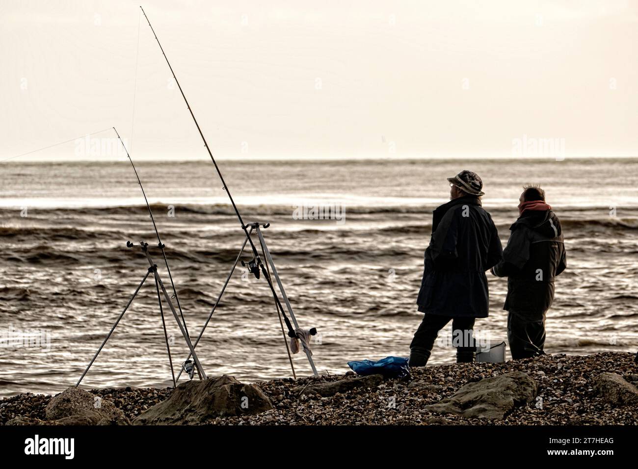 Pêche en mer au large d'Avon Beach Mudeford Dorset Royaume-Uni Banque D'Images