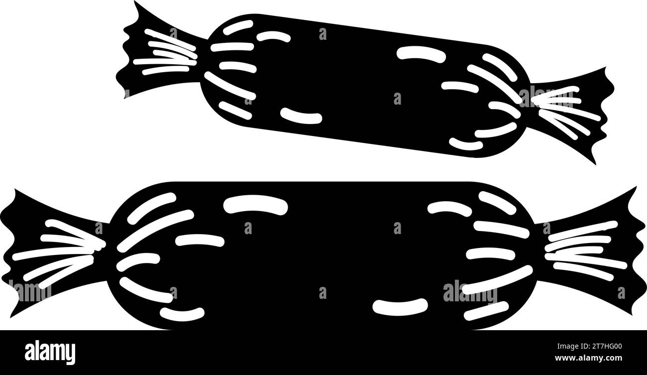 Doodle silhouette de sucettes de bonbons dans l'emballage, élément de décoration de festival d'hiver. Sucettes de bonbons, bonbons d'hiver. Forme noire simple à main levée ve Illustration de Vecteur