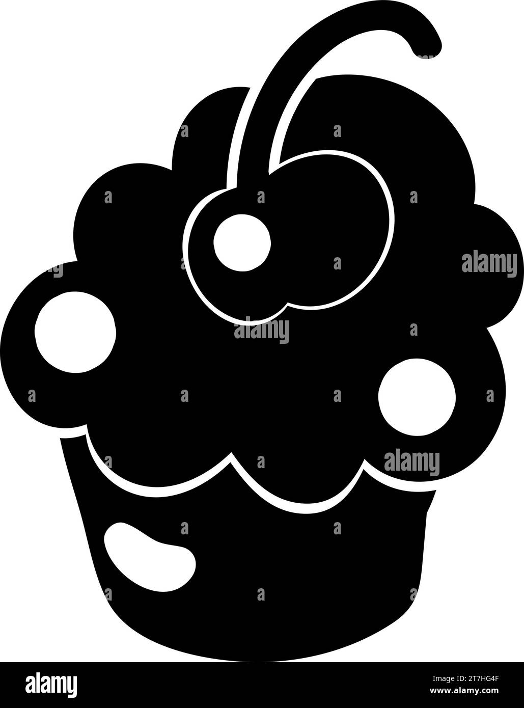 Doodle silhouette de gâteau avec remplissage de cerise, élément de décoration de festival d'hiver. Muffin aux baies symbole douillet de l'hiver. Forme noire simple vec à main levée Illustration de Vecteur