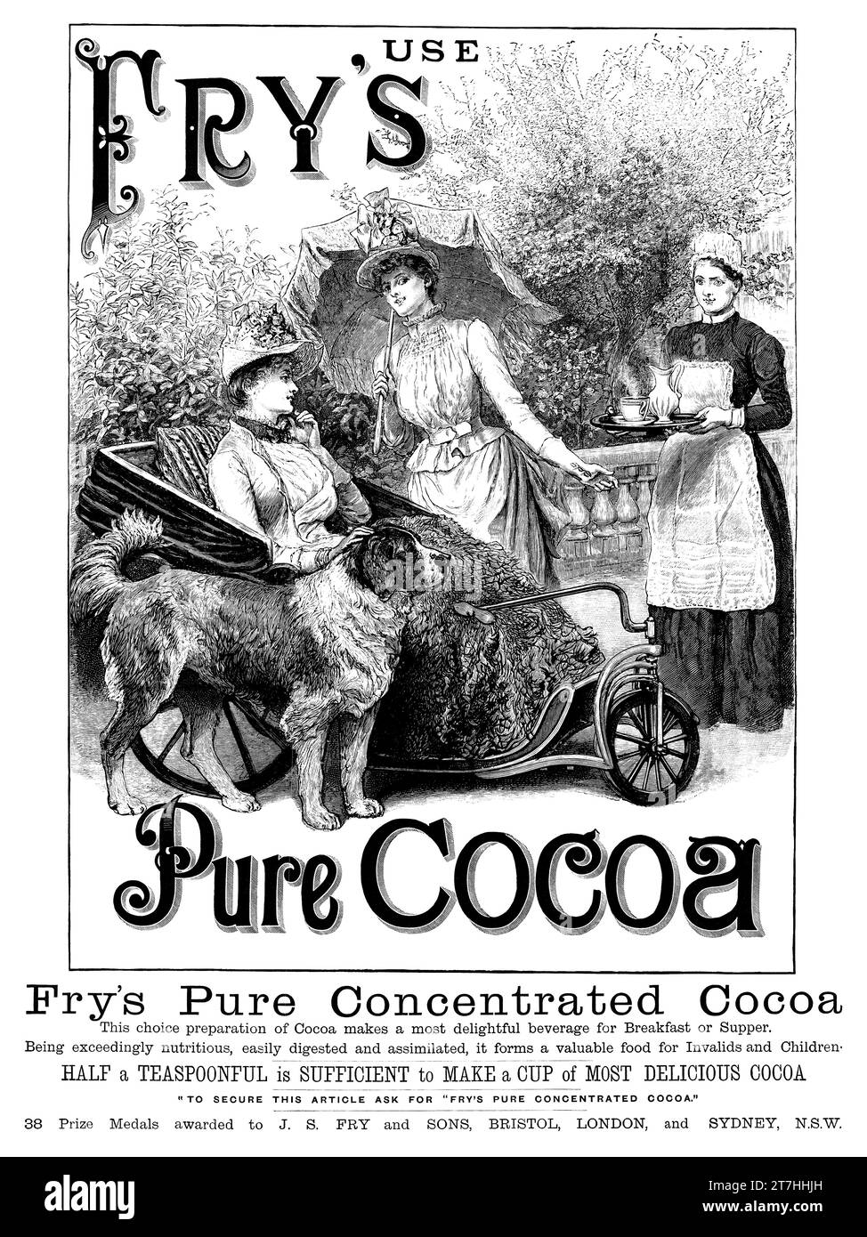 Publicité victorienne britannique de 1889 pour la boisson au chocolat chaud Fry's Cocoa. Banque D'Images