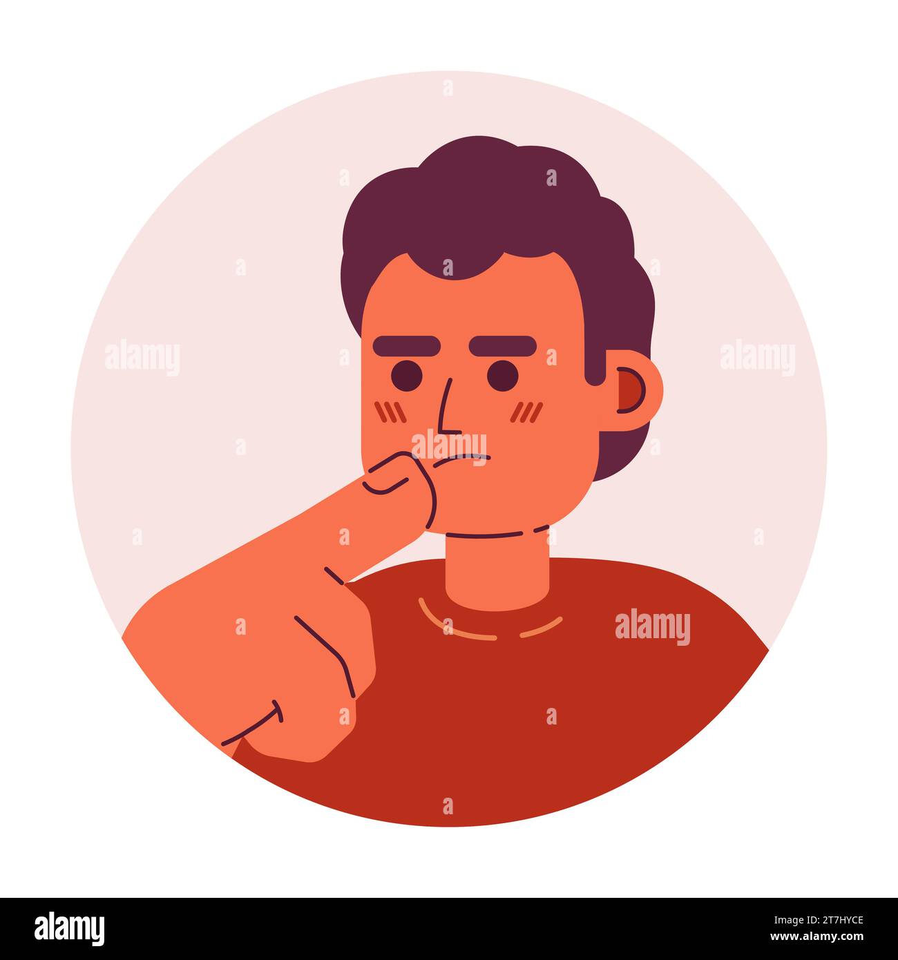 Espagnol masculin latino-américain touchant menton illustration d'avatar vectoriel 2D. Illustration de Vecteur