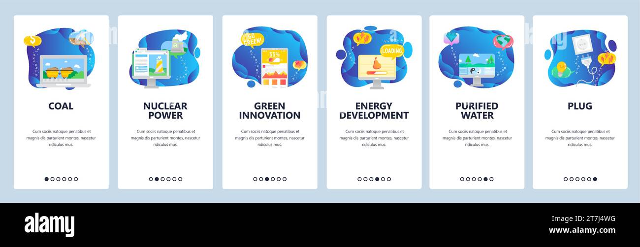 Intégration pour le site Web et l'application mobile. Modèle de vecteur de bannière de menu pour le développement de sites Web et d'applications. Charbon, énergie nucléaire, innovation verte, fr Illustration de Vecteur