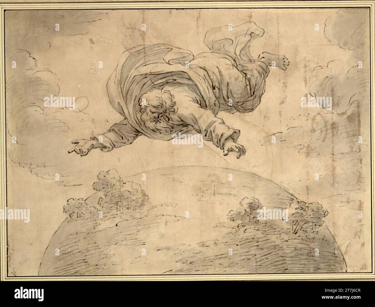 Étienne Parrocel Dieu crée la terre. FEDER, pinceau, encre, lavé Banque D'Images