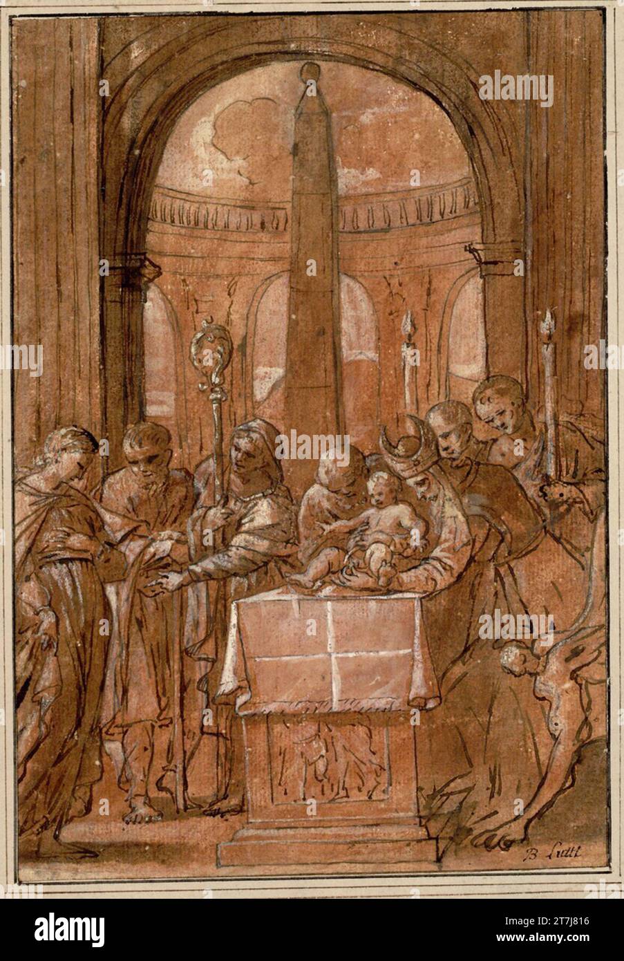 Benedetto Luti circoncision du Christ. Plume ; lavée ; blanc ; papier apprêté rouge Banque D'Images