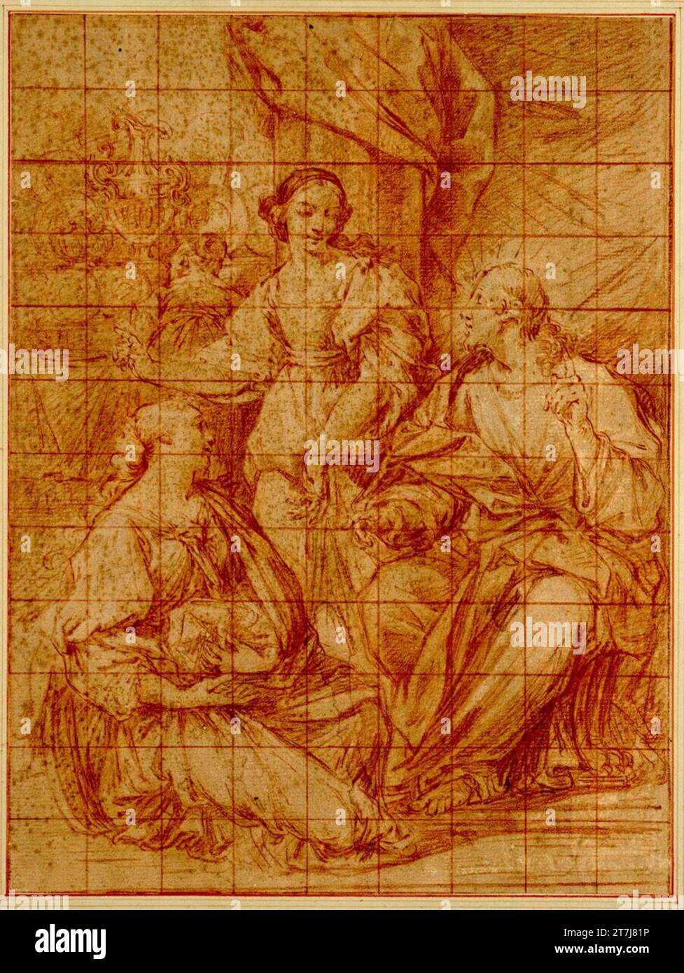 Benedetto Luti Christ à Marthe de Bethanien. Craie rouge ; blanc ; quadrillé ; papier brunâtre ; quadrillé Banque D'Images