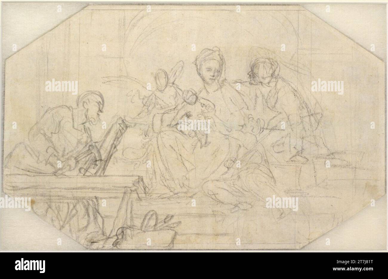 Benedetto Luti la sainte famille avec l'enfant, le Saint. Anna, le garçon de Jean et un ange. Craie Banque D'Images