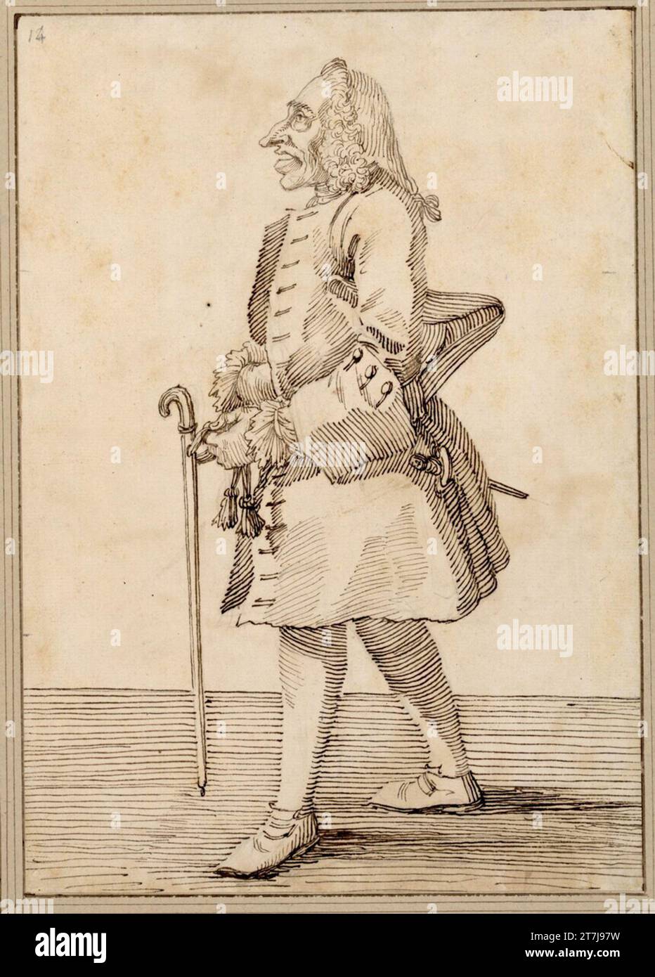 Pier Leone Ghezzi le Marchese Ottieri avance vers la gauche. Craie, plume Banque D'Images