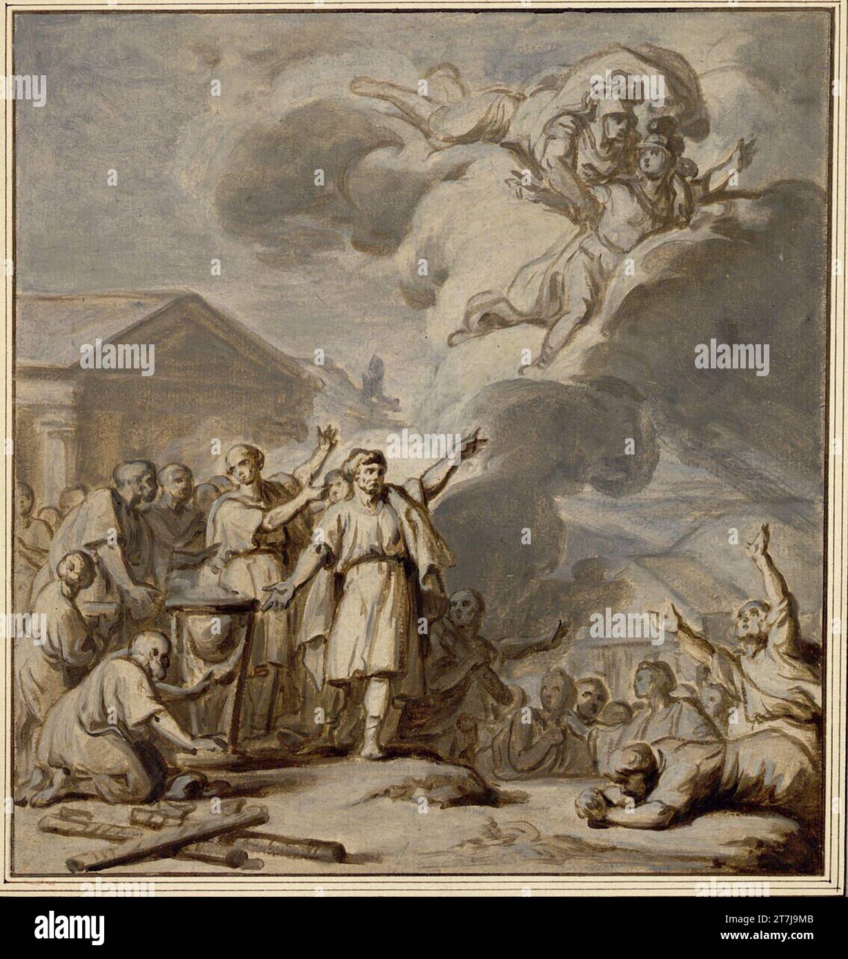 Jean-Honoré Fragonard le Sénat romain devant un temple pour décider de la guerre ou de la paix. Öl, grisaille Banque D'Images