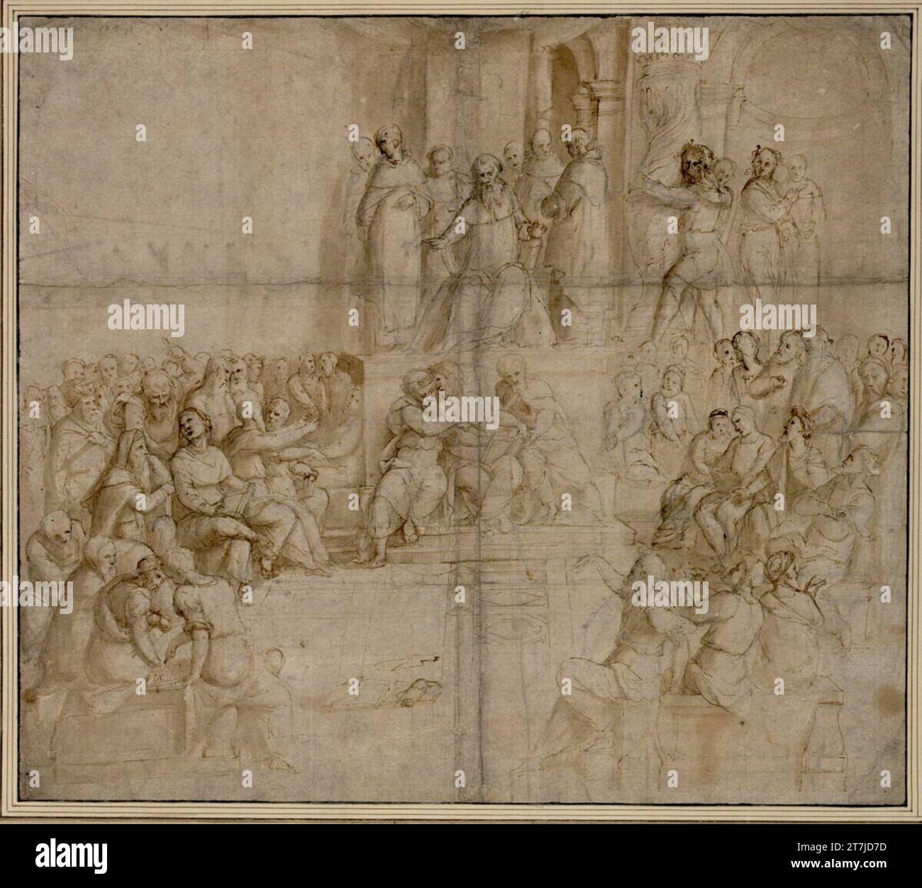 Benvenuto Tisi dans une architecture d'église, l'enseignement du contenu, les «défenseurs de la foi», est présidé par des Dominicains. Craie, plume, lavée vers 1523 Banque D'Images