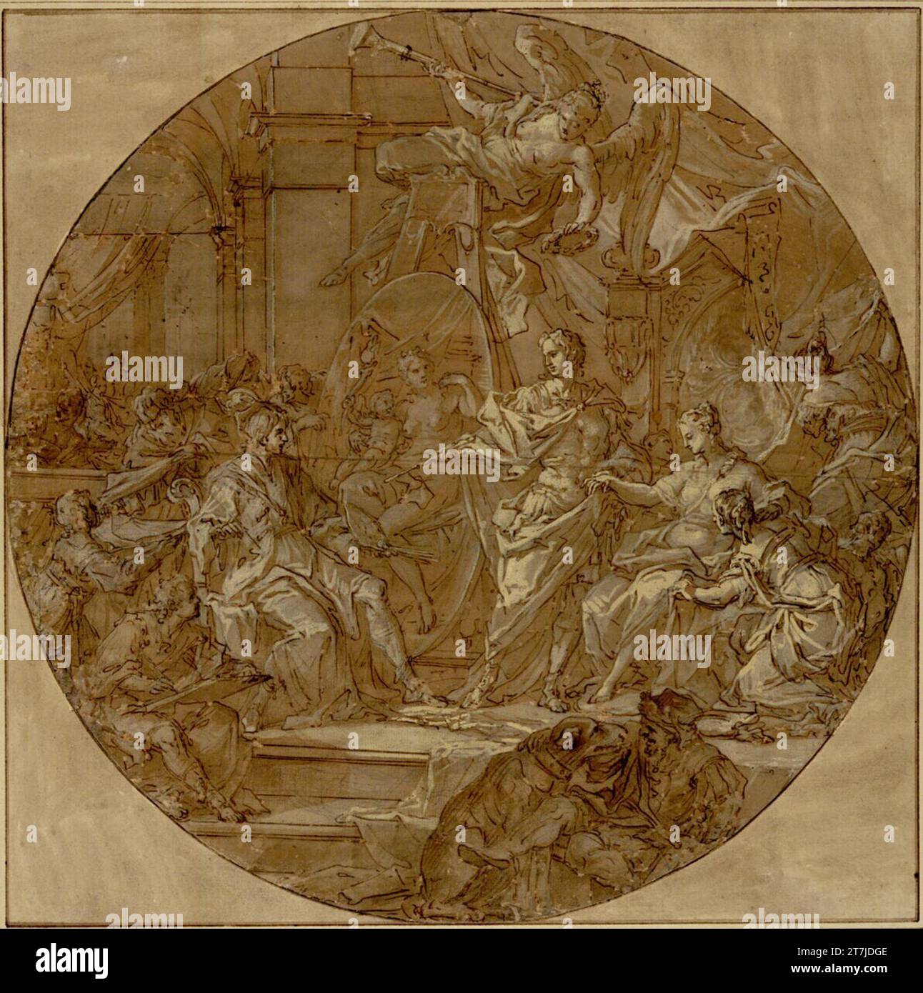Sebastiano Conca Alexander a Kampaspe peint par Apelles. Craie, plume, blanc rehaussé, sur papier brunâtre avant 1715 Banque D'Images