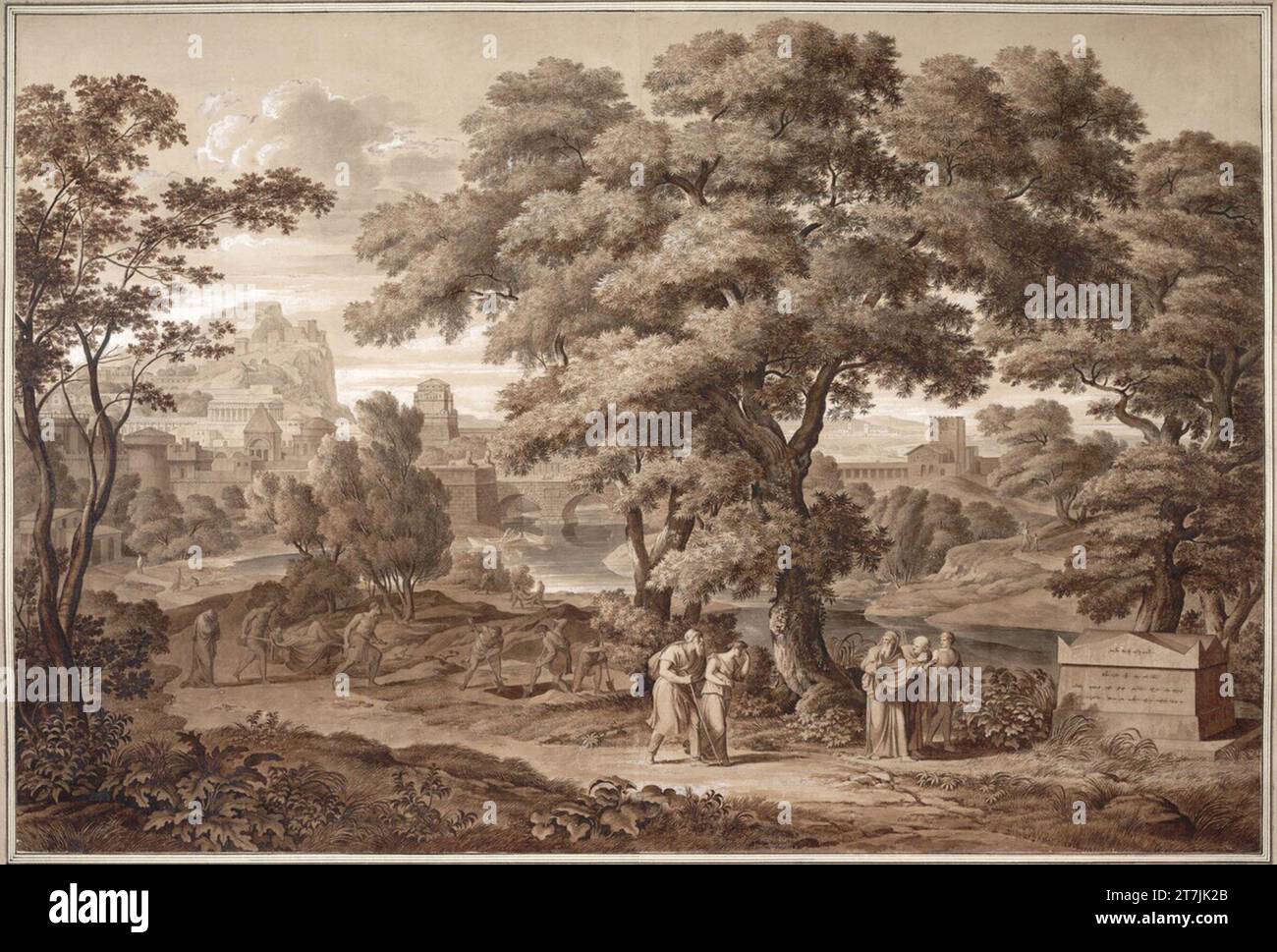 Joseph Anton Koch quitte l'Œdipe et Antigone. Stylo et pinceaux en brun et gris, laviert, blanc fouetté 1797 , 1797 Banque D'Images