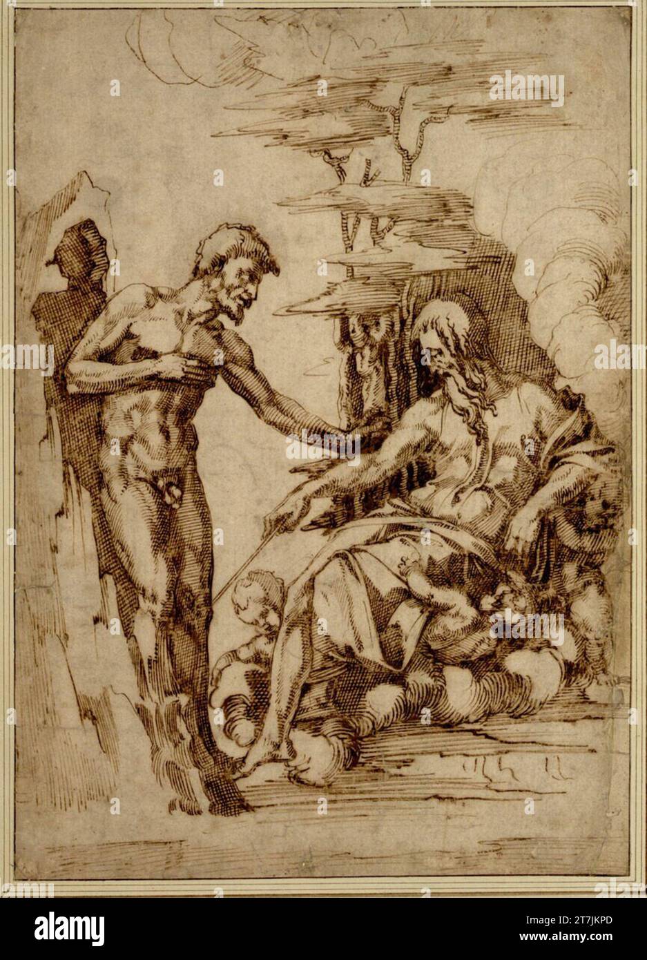 Baccio Bandinelli la création d'Adam. FEDER en brun vers 1547/48 Banque D'Images