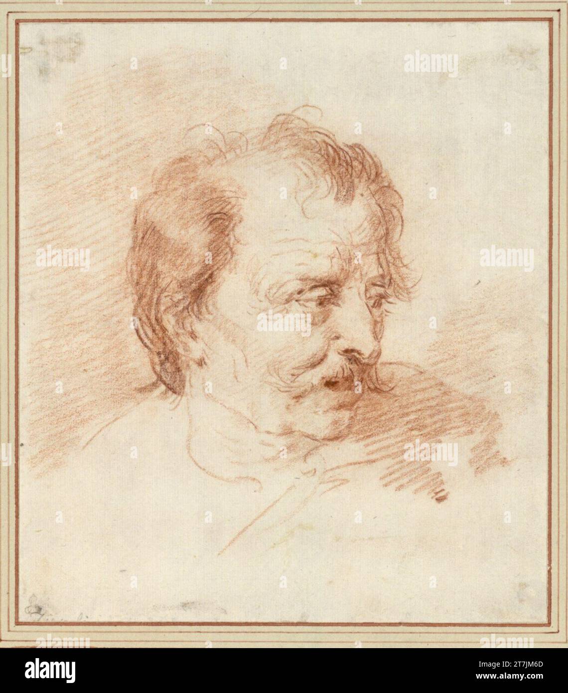 Anonyme Portrait d'un homme avec moustache. Red Chalk Banque D'Images