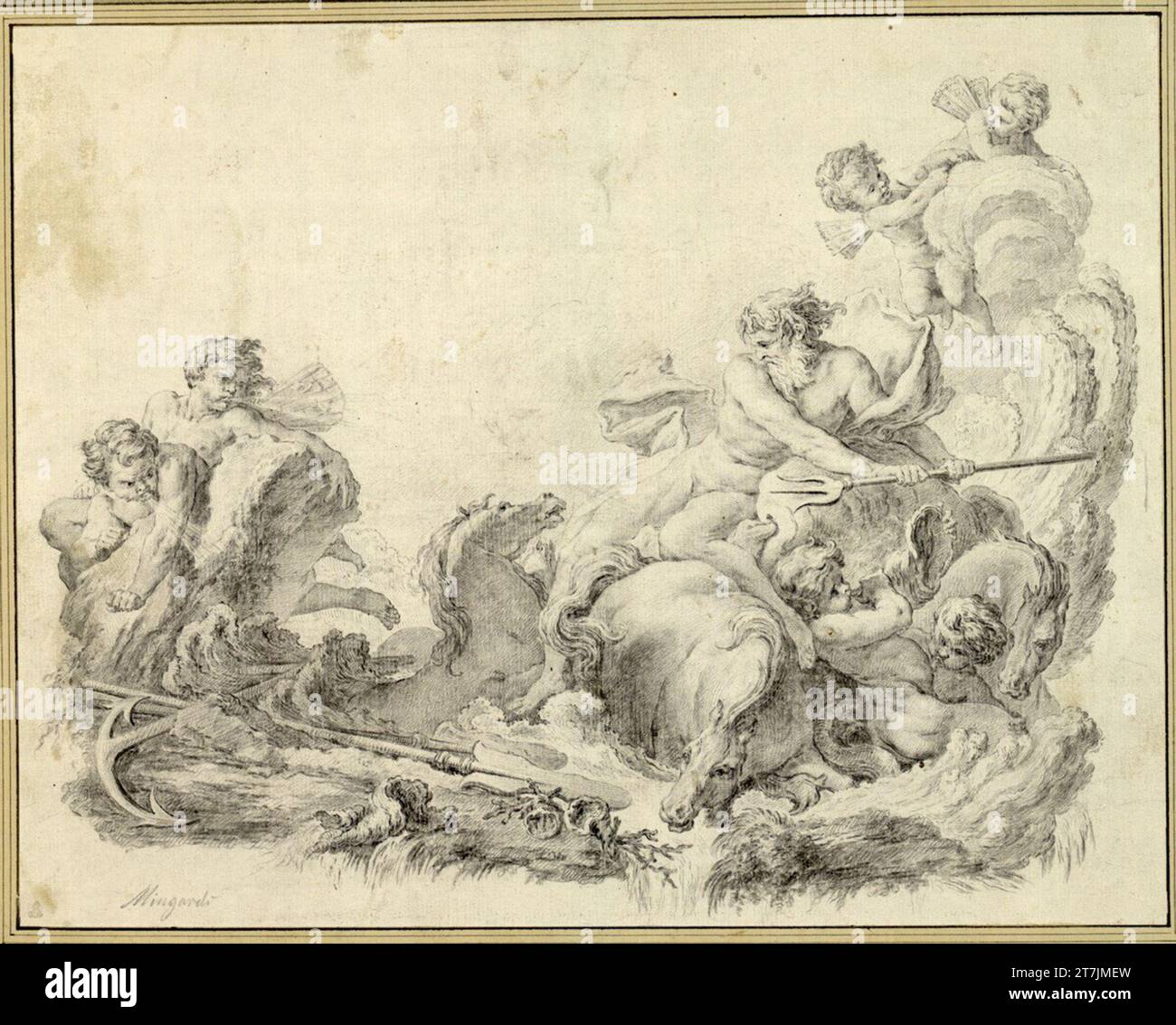 Giovanni Battista Mengardi quos ego - Neptune avec des chevaux d'eau et des zéphir. Craie Banque D'Images