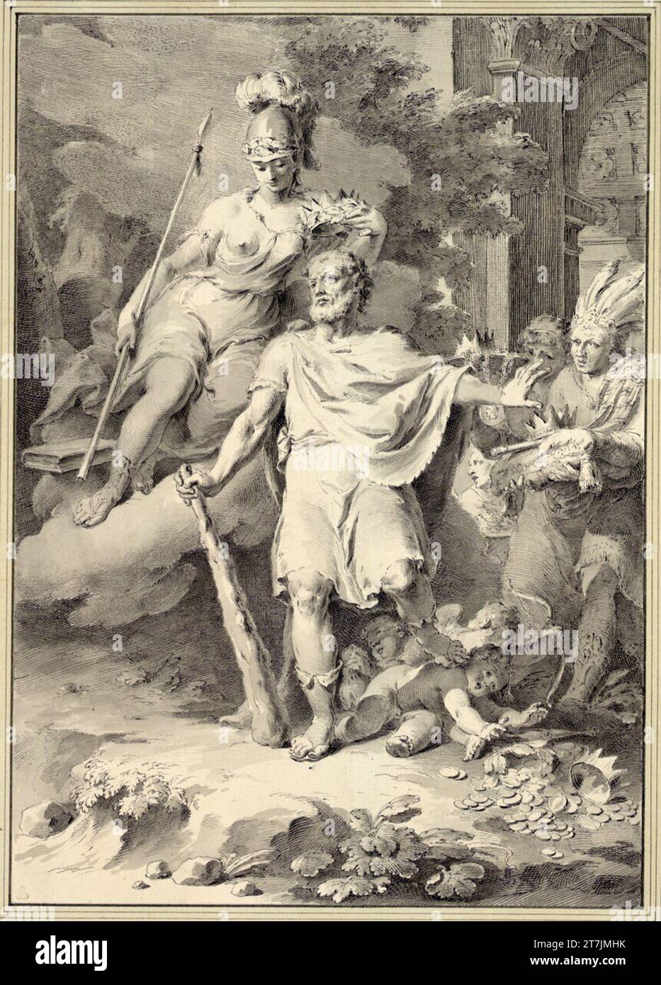 Pietro Antonio Novelli Allegory avec Hercule et Minerve. (Un Indien semble offrir à Hercule une couronne qu'il rejette). Plume ; gris - lavée Banque D'Images