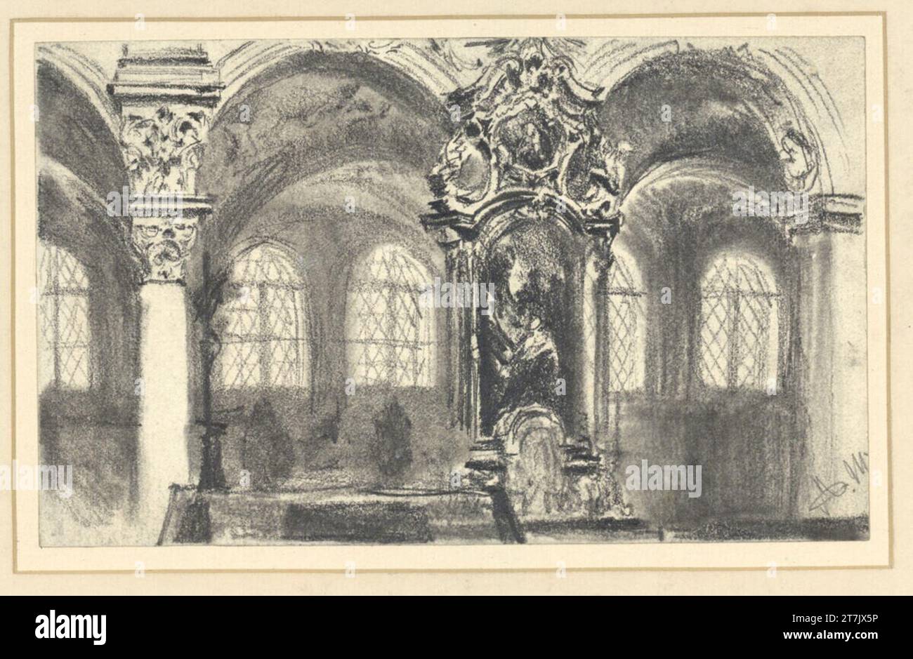 Adolf Friedrich Erdmann Menzel l'autel scapulaire dans la collégiale de Saint Peter à Salzbourg, avec vue sur l'allée sud. Crayon, essuyé 1892-93, 1892/1893 Banque D'Images