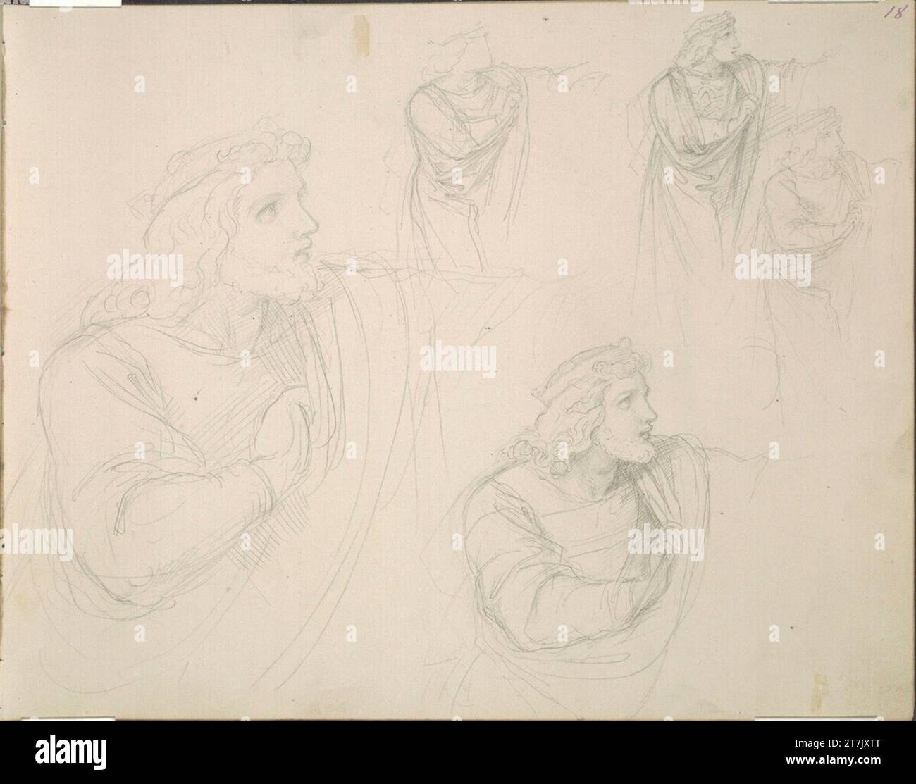 Moritz von Schwind différents croquis. Crayon vers 1860 Banque D'Images