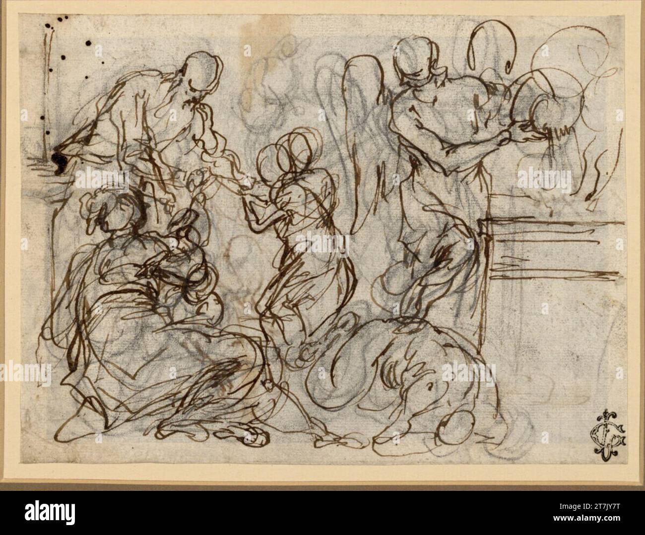 Scène de victime d'Alessandro Maganza. Craie ; plume Banque D'Images