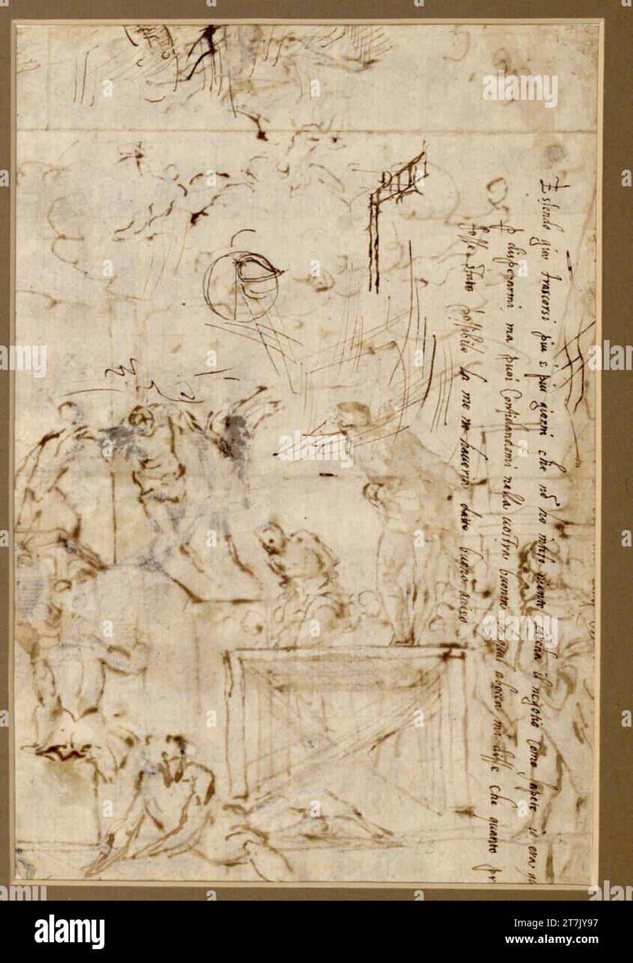 Alessandro Maganza au milieu de la représentation translucide de l'avant, une sorte de globe et esquisse de ligne. Plume Banque D'Images