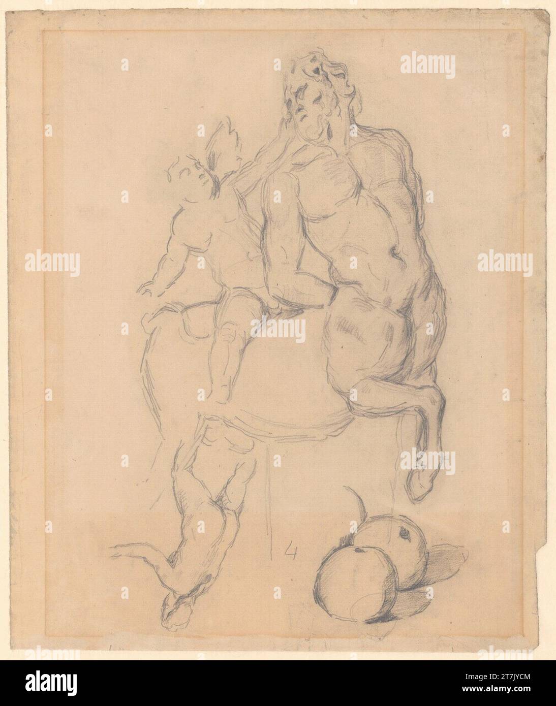 Paul Cézanne Skizzenblatt avec étude selon le groupe de figures antiques tardives 'Amor et Kentaur', deux pommes et une salle de bain. Crayon 1879-1882, 1879/1882 Banque D'Images