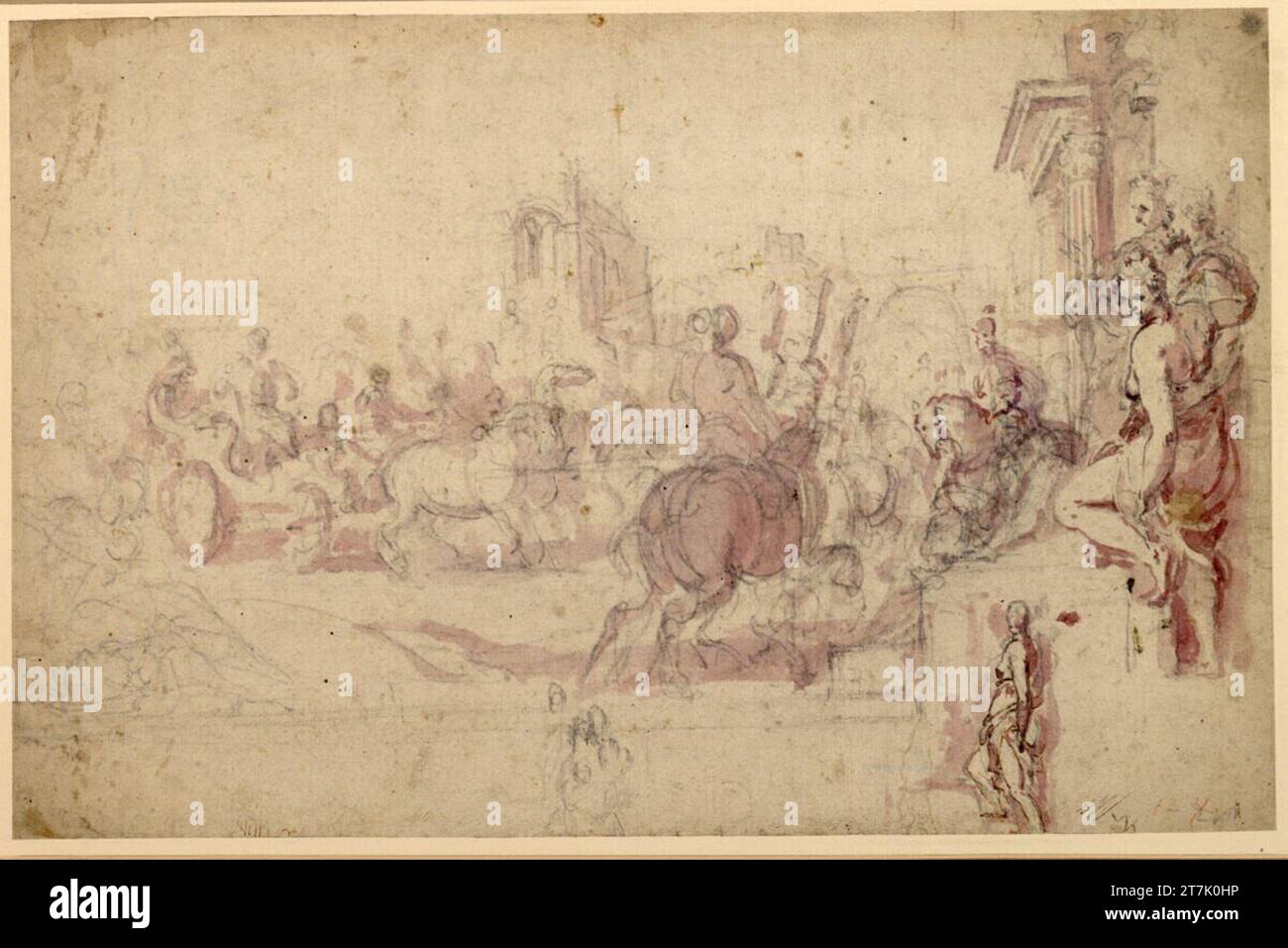 Francesco Montemezzano Der Triumphzug des Marius Furius Camillus. Craie ; brosser dans Lila ; traces Banque D'Images